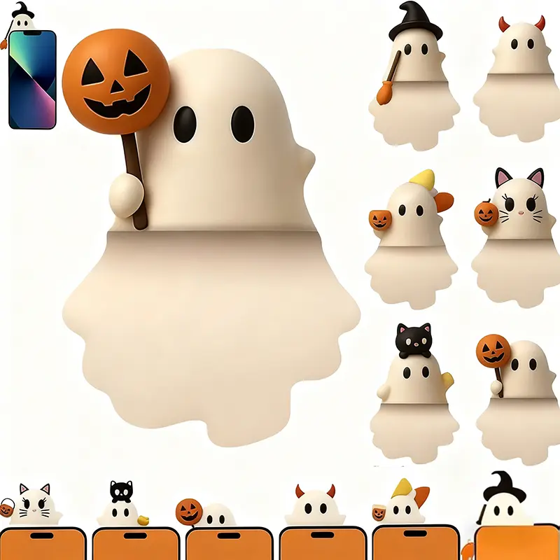 3D 6-Pack Halloween Phone Charms, Spooky Ghost Pumpkin Bat Mini Figures, Faux Leather Peel & Stick Cell Phone Decorations, Cute Surprise Phone Accessories, Halloween Theme, Fall Sale