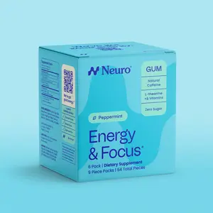 Neuro Energy Caffeine Gum/Mints for Energy & Focus - Sugar-Free with L theanine, Caffeine, Vitamin B12 & Vitamin B6 - Peppermint Flavor