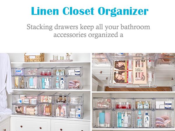 【Baby Bottle Station】VTOPMART 6 Pack Stackable Clear Drawer Organizer for Organizering Nursing Bottles,Candy,Snacks,Makeup,Cosmetics,Tampons,Medicines,Pantry,Under Sink,Closet,Bathroom, with Free Stickers