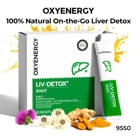 Liver Health Detox Powder Shots - 20ml Vegetarian Daily Cleanse Supplements with Turmeric, Milk Thistle, Ginger, Dandelion Extracts, Orange Flavor, 30 Single-Serve Adult Supplements (2-Packet Daily Dose, Water-Based, Plant-Derived, No Harmful Additives)