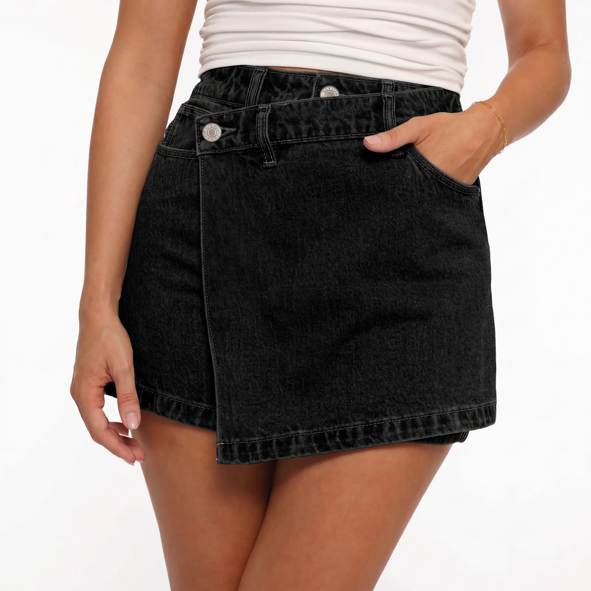 Sidefeel Skorts for Woman High Waisted Jean Skort Wrap Stretchy Asymmetrical Skorts Casual Denim Shorts DealsForYouDays summerwins WeeklyDeals