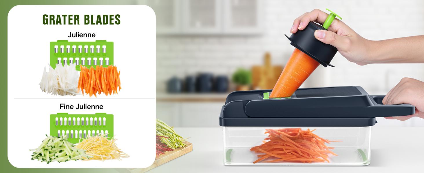 HOMEHACKS Vegetable Chopper,14-in-1 Multifunctional Food Chopper,Professional Onion Chopper with 7 Blades,Vegetable Cutter with Container for Salad,Potato,Carrot,and Garlic; Essential Kitchen Tool