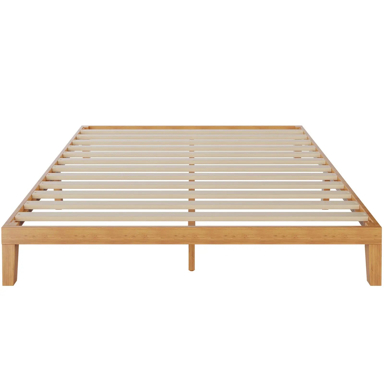 Wooden Queen Bed Frame - 12in Classic Natural Finish Flat-Pack Platform, Durable Natural Pine Slat Support, Low Profile Multi-Size Mattress Foundation, Modern Design, No Box Spring Needed, Easy Assembly, Wooden Bed Frame, Flat-Pack Bed Frames