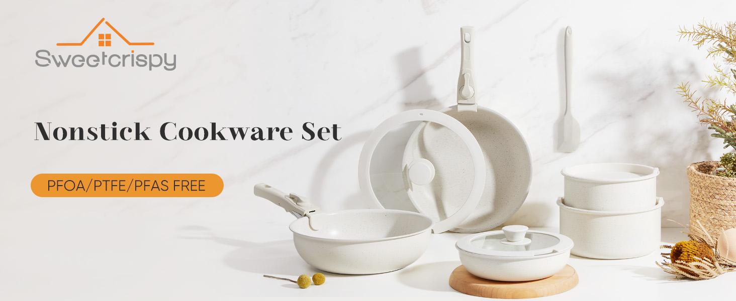 【Deal】12 Pcs Pots and Pans Set Nonstick - Kitchen Cookware Set with Detachable Handle, Induction Cookware, Dishwasher Oven Safe