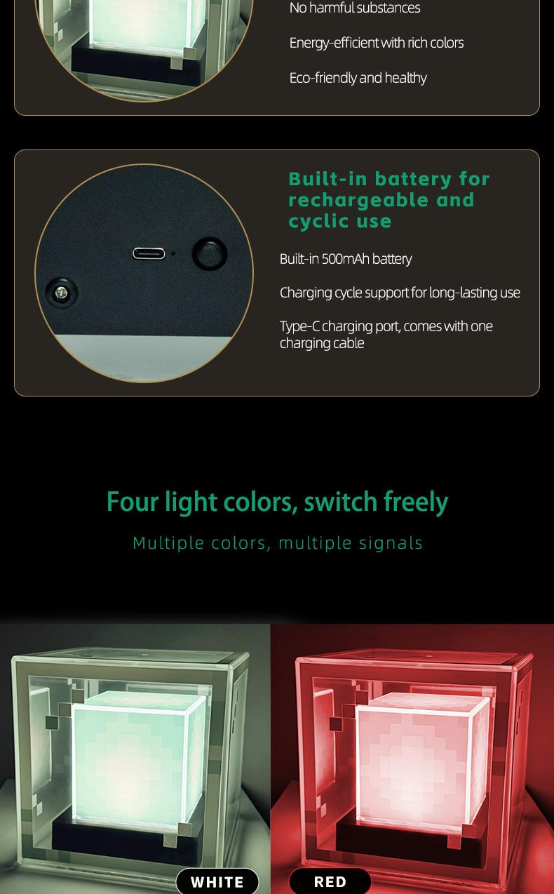 Pixel Style Beacon Night Light Four Color Changing RGB Lamp Beads Eco Friendly Material Type C Charging for Enhanced Gaming Atmosphere