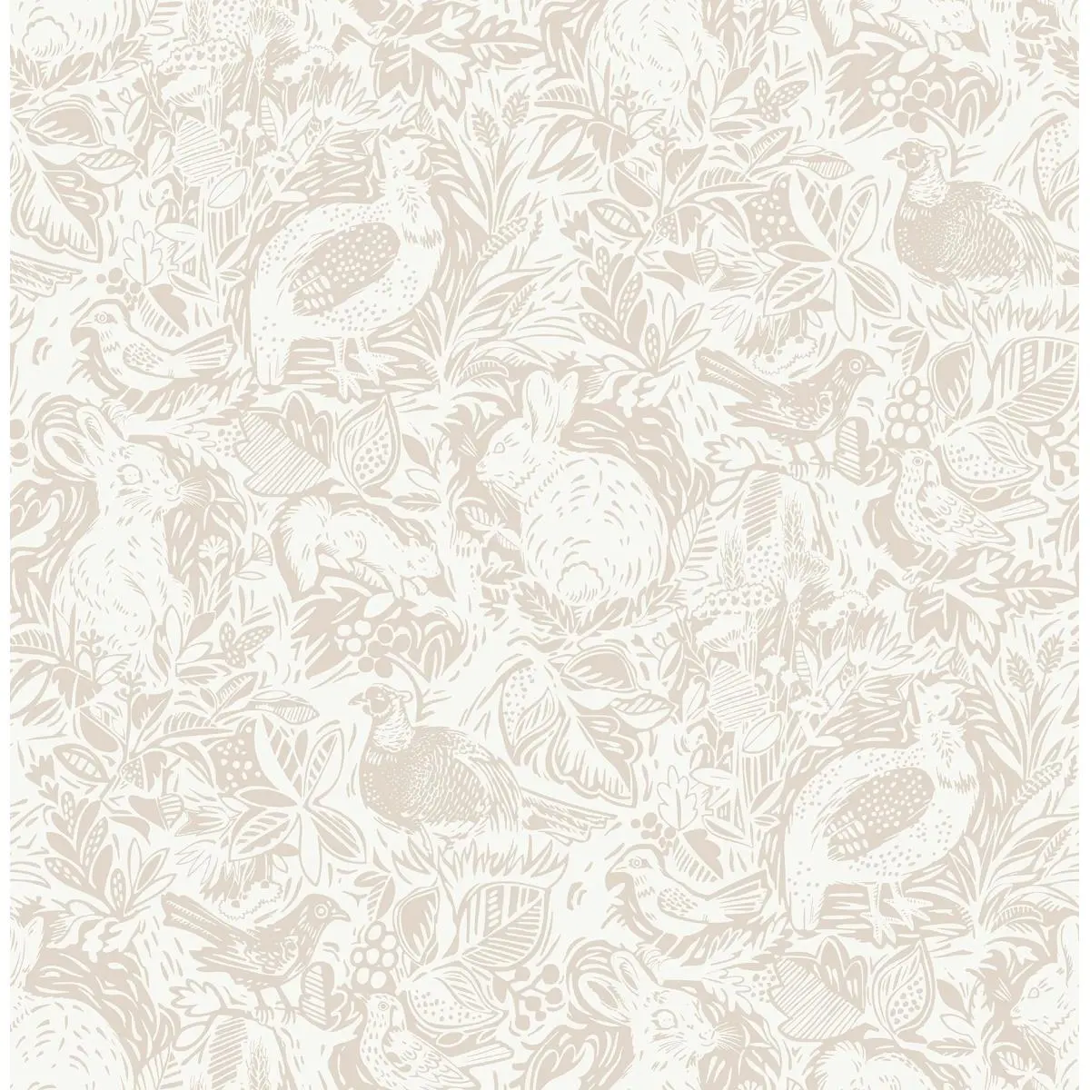 212 MAIN Self-Adhesive Rectangular Cream Terrene Woodland Animals Print Wallpaper Single Roll - 20.5 in x 18 ft, Easy Apply, Repositionable, Indoor Use, Neutral Palette, NUS4304, Rental Decor, Living Room DIY Accent