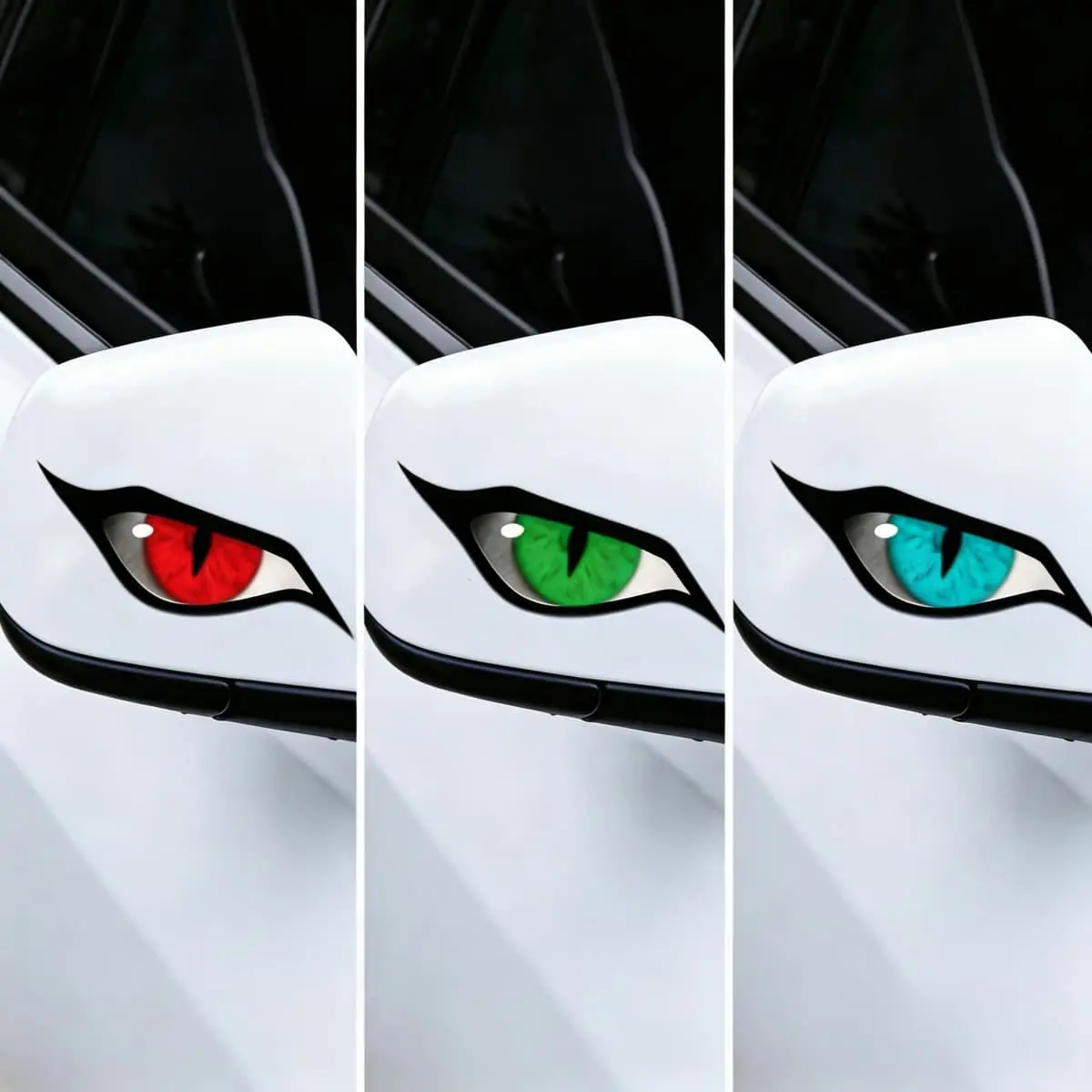 Beast Mode Raptor Eye Mirror Decals (3-Pack) - Aggressive Predator Vinyl Stickers for Trucks, JDM Cars, Waterproof Peel & Stick Auto Mods (Red/Blue/Green)
