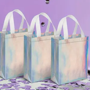 12pcs Holographic Gift Bags with Vibrant Rainbow Foil Finish & Durable Sturdy Handles - Non-Woven Reusable Party Favor Bags for Christmas, Birthdays, Weddings, Corporate Events handbag storage shopping obsession factory social club