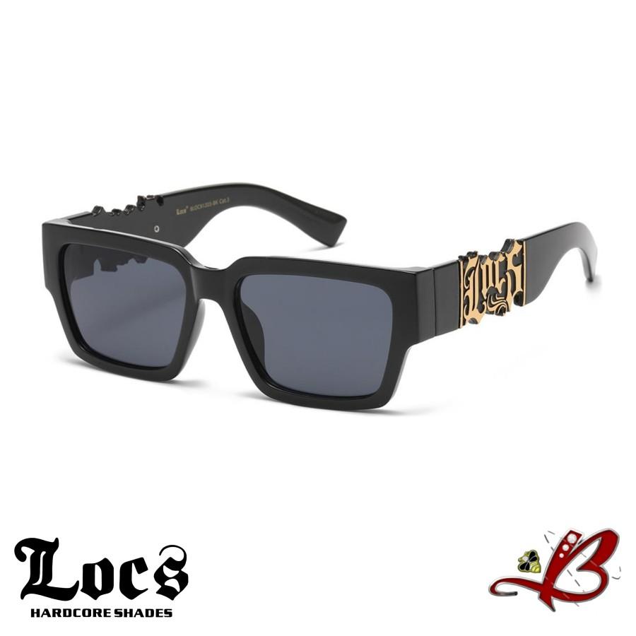 LOCS BIG LOGO Cutout Black/Gold Retro Full Frame Dark Lens Gangster Style Big LOCS Logo Biker Gangster Hardcore Hip Hop Rapper Sunglasses tiktok shop