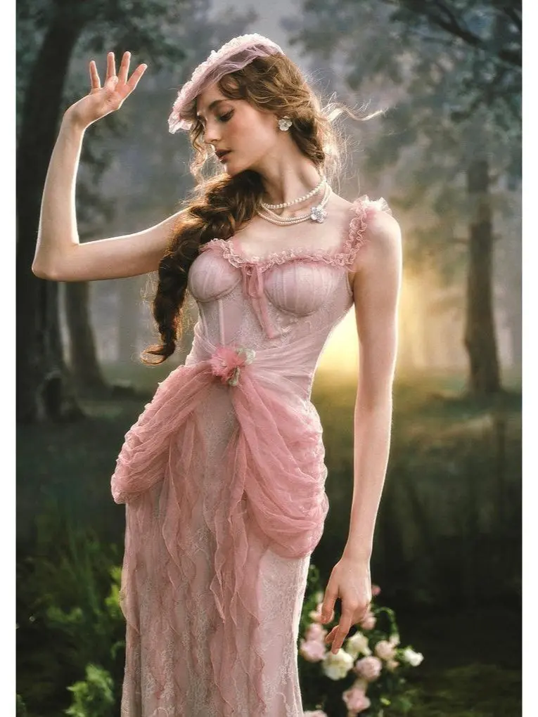 Pink Crabapple Blossom Corset Dress Summer Cute