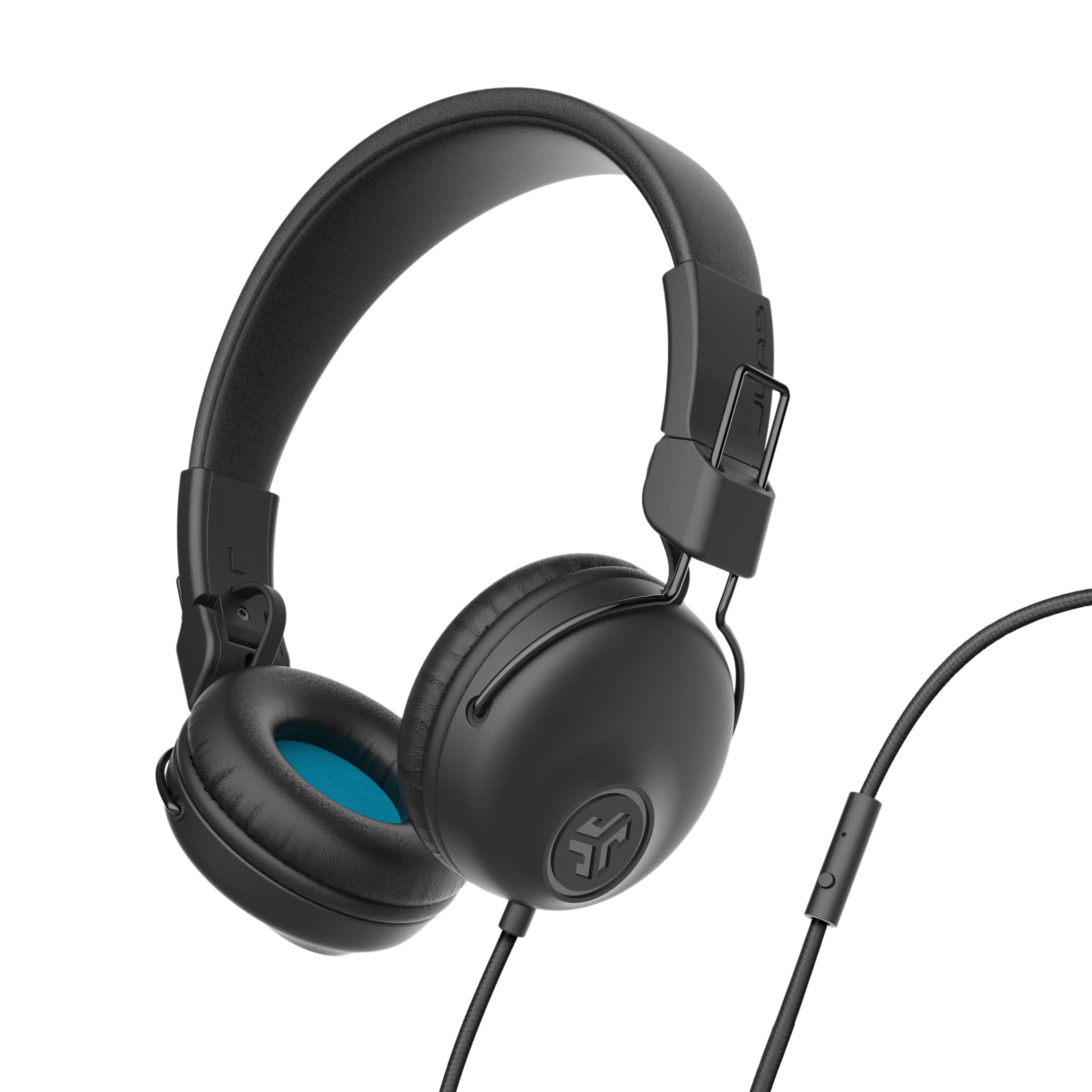 JLab Studio On-Ear Wired Headphones with C3 Sound 40mm Drivers Durable Folding Design Tangle-Free Cord In-Line Microphone