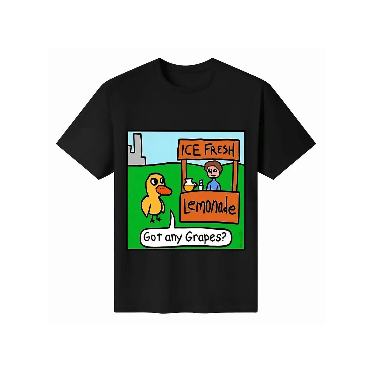 Women's Casual Short-Sleeve Crew Neck Graphic Tee - Humorous Yellow Duck, Ice Fresh Lemonade & Grapes Design Streetwear Shirt, Ideal for Work, Gift Option, Shortsleeve