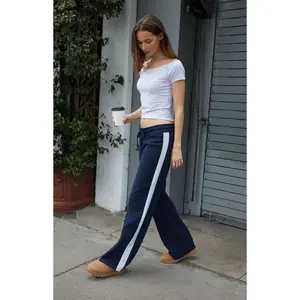 John Galt Women's Blue Hilary Side Stripe Soft Yoga Baggy Sweatpants