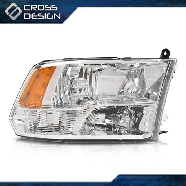 CROSSDESIGN Chrome Right Headlight Kit w/ Bulbs, Fits 09-18 Dodge Ram 1500, 2500, 3500 Car Lights Assembly