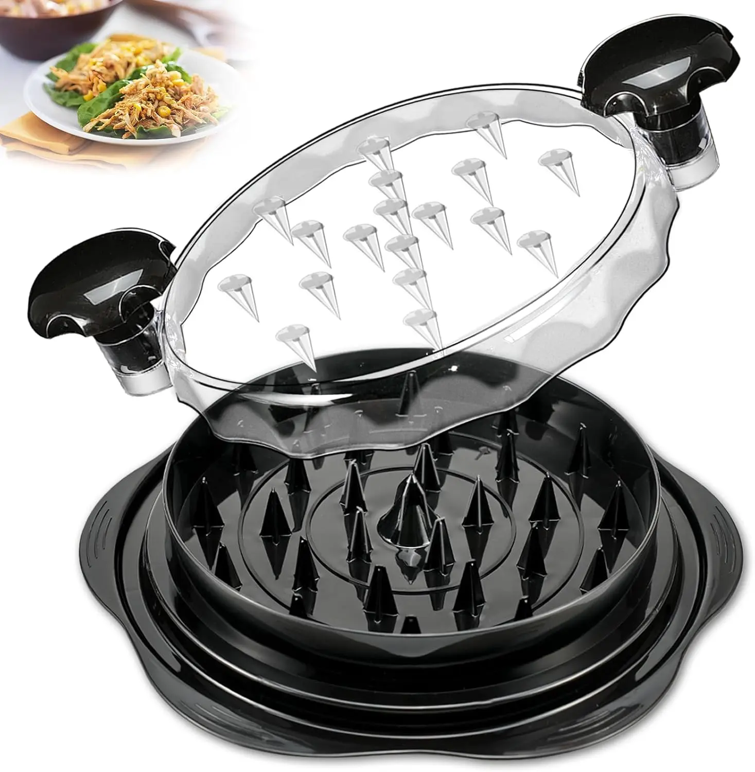NULAS Summerwins Twist Chicken Shredder Slicer - Visible Chicken Breast Grinder, Anti-Skid Base Kitchen Tools, Cooking Tool with Lid for Barbecue, Ground Food (Elegant Black, Household Items),home essentials