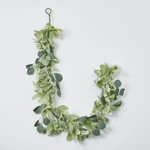 Mixed Green Eucalyptus & Lamb's Ear Wired All Season Mantle Table Runner Garland