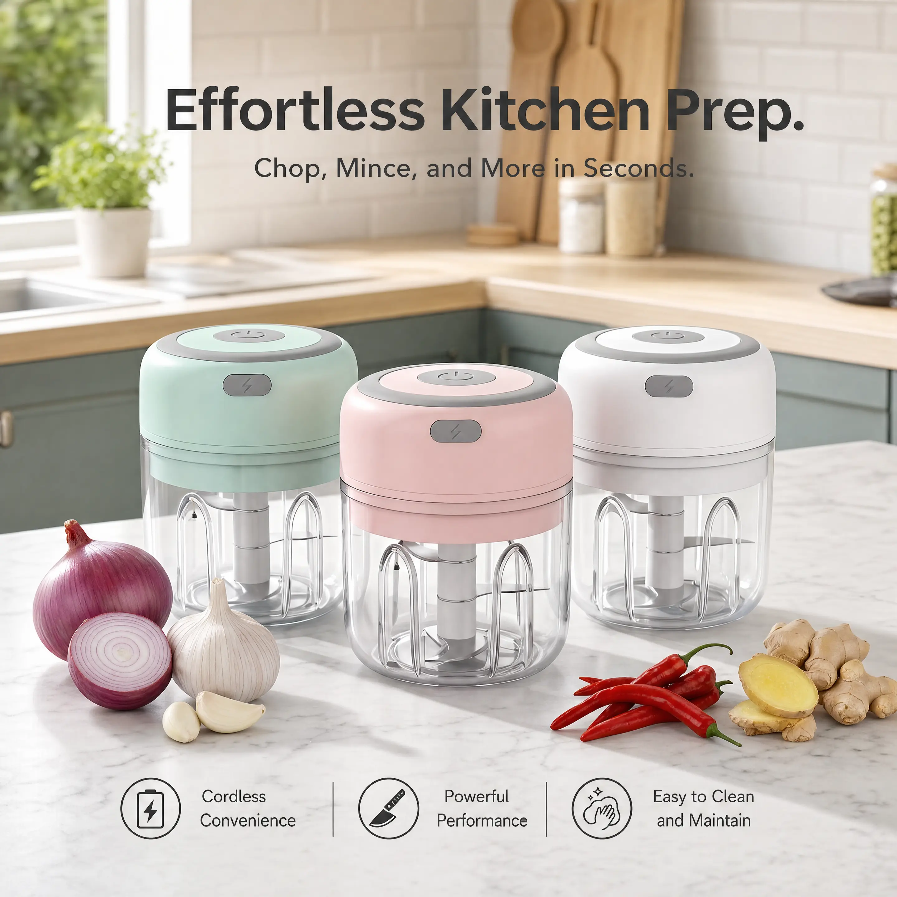 GMOX Electric mini vegetable chopper, food chopper, vegetable garlic slicer, salad, lettuce, onion, chili grinder, tomato chopper, and ginger chopper, suitable for kitchen, portable USB chopper (250ml)
