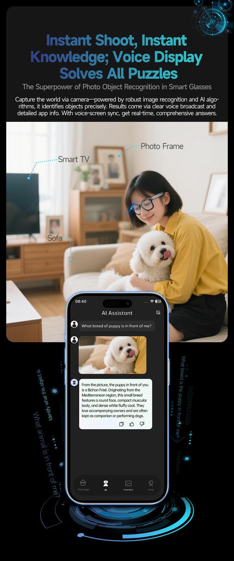 Smart AI Camera Glasses with 8MP Photochromic Lenses ,Button Touch Adjustment for Travel Outdoor Adventures Hands-Free Photography 160+Languages Real-Time Translation Bluetooth Wireless Wearable Video Recording UV Protection