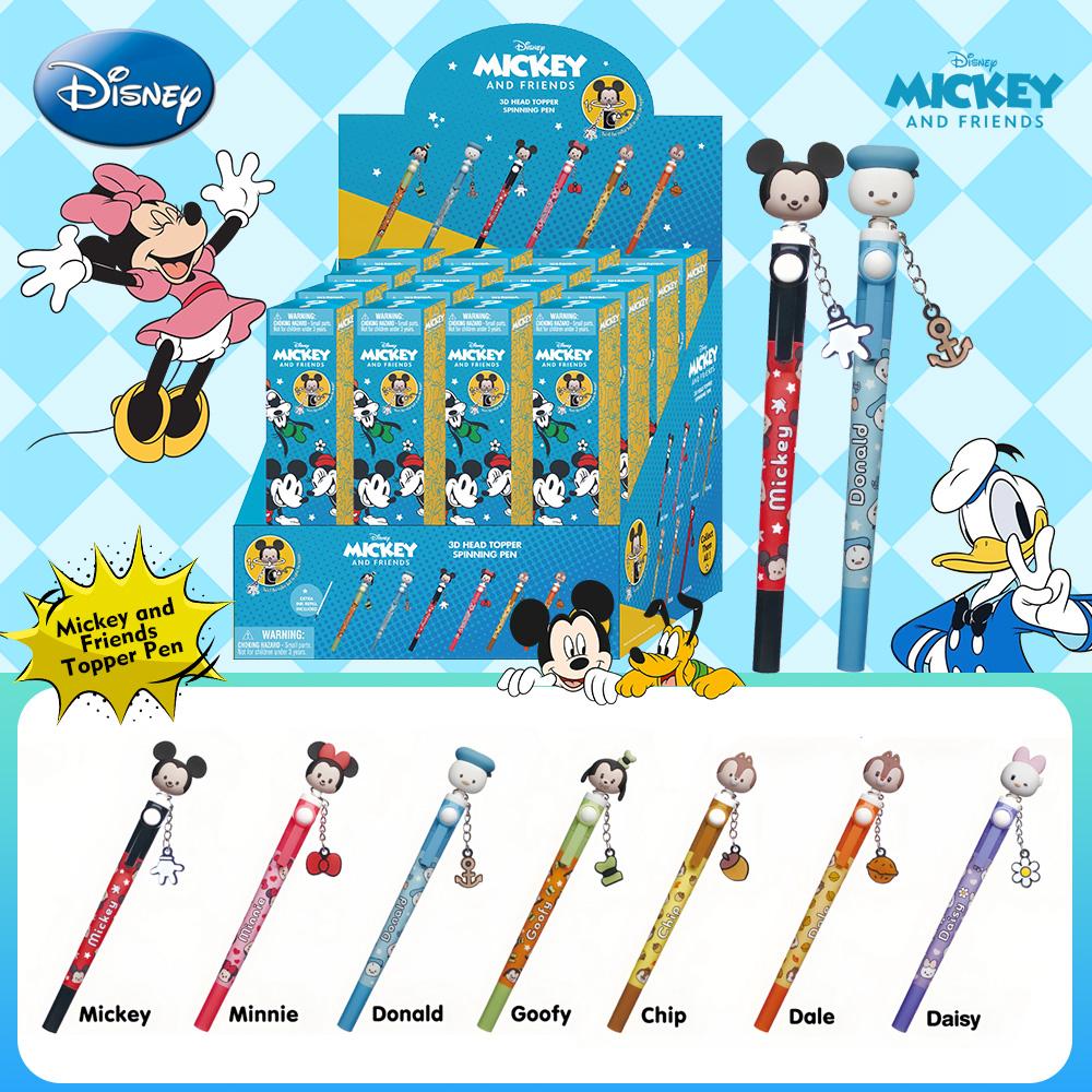 Disney Mickey Pen Blind Box 1PC Officially licensed PVC 3D Head Topper Spinning Pen Anime Figure Collector Fan Gift Mickey Minnie Donald Goofy Chip Dale Daisy