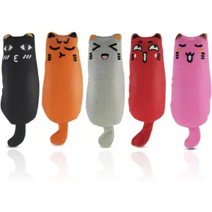 Soft Indoor Cat Toys Self Play Interactive Pillows Catnip Filled 5PCS Plush Kitten Teething Set Cute Kitty Chew Bite Resistant Cartoon Mouse Pet Supplies Gifts