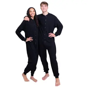 Black Cotton Union Suit - Footless Onesie - Unisex - Men & Women