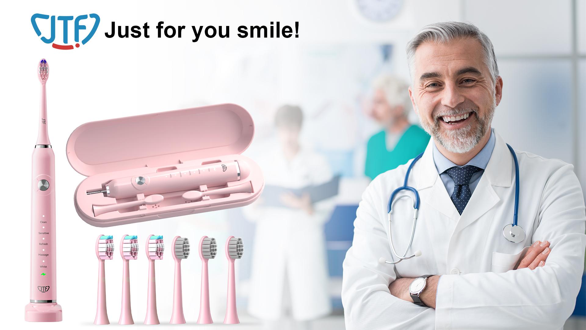 JTF P200 Sonic Electric Toothbrush for Adults - Rechargeable Electric Toothbrushes with 6 Brush Heads & Holder,  1 Charge for 45 Days