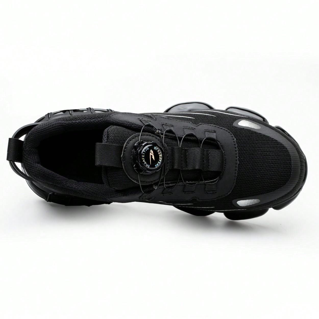 Men's Breathable Mesh Work Sneakers Durable Anti-Slip Safety Shoes with Steel Toe Protection Comfort Fit for All Seasons Casual Striped Design Elastic Closure Non-Slip EVA Sole Black Gray Soft Bottom Fabric Upper TPU Outsole