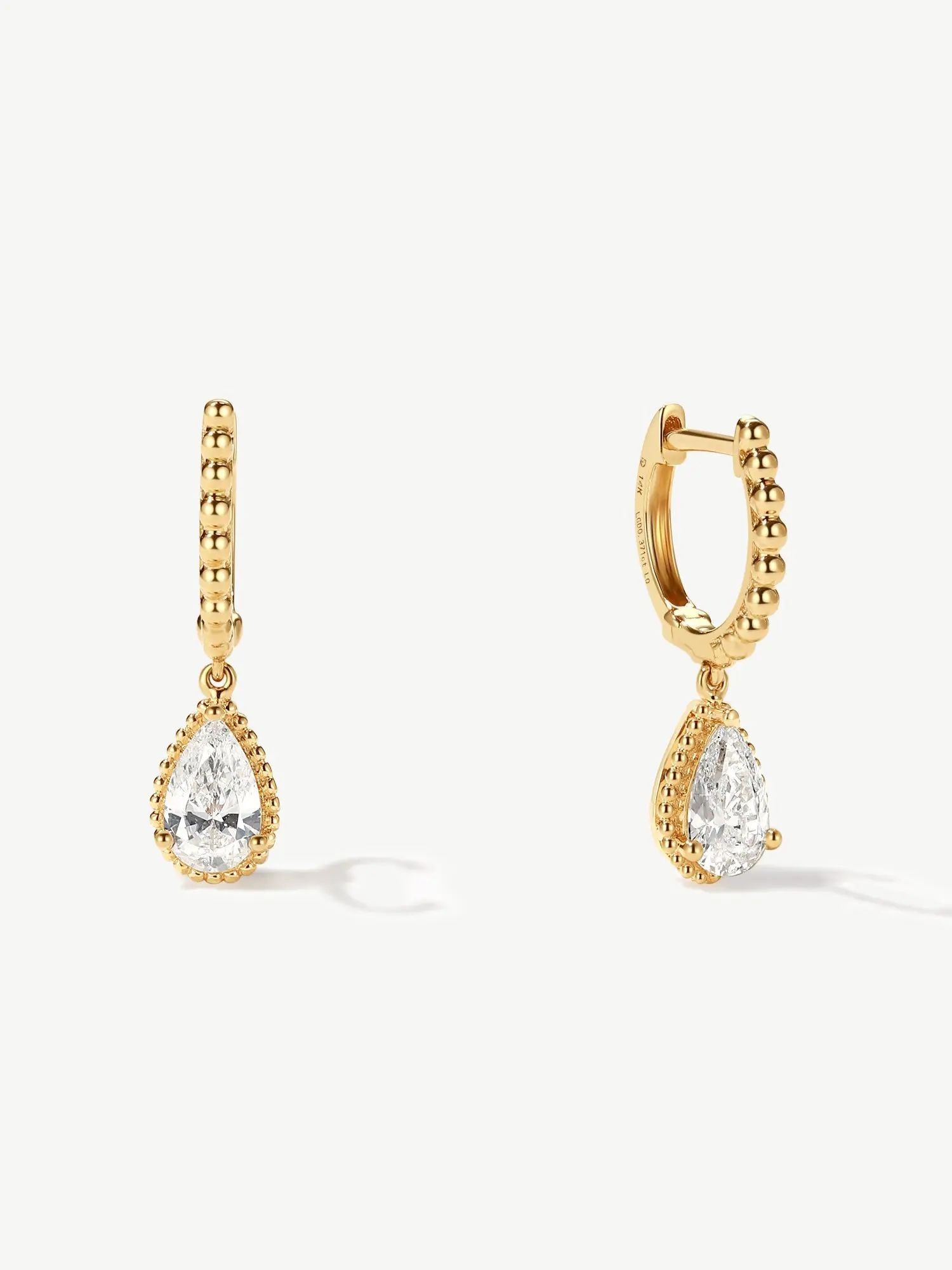 "Echo of Light" Dangling Pear Shaped Lab Grown Diamond Huggie Hoops in 14K Solid Gold Fine Jewelry Promise Anniversary Birthday Gifts for Women (0.74 Ct. Tw. ), Hoop Earrings