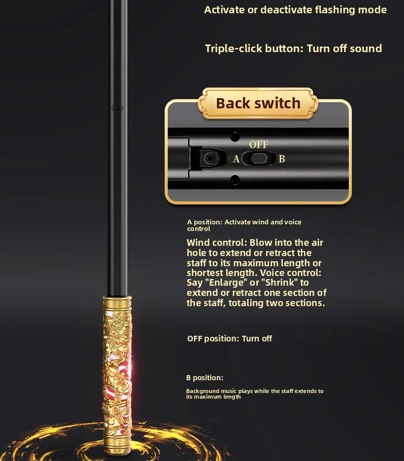 Monkey King Golden Hoop Staff Toy, Voice Controlled Glow Sword for Boys, Kids Retractable Magic Toy