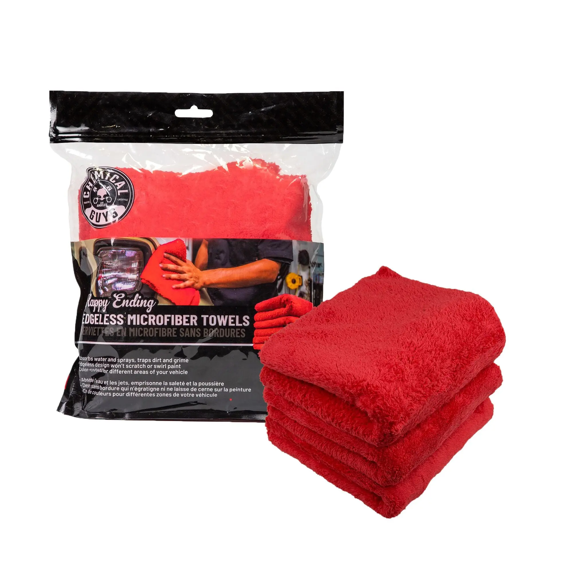 Chemical Guys Happy Ending Edgeless Extra Soft Brushed Microfiber Towels 3-Pack 16”x16” - Quick-Drying, Washable Car Wash Accessories for Final Wipes, Buffing, Paint & Glass