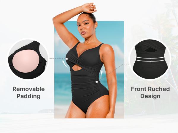 Shapellx Womens' Smart Sculpt Ribbed Cutout-Front Shaping Swimsuit