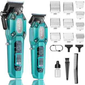 VGR Clippers and Trimmers Set, Professional Hair Clippers for Men Cordless Barber Clippers Set, Zero Gap Hair Cutting Kit T-Blade Beard Hair Trimmer with LED Display, USB V-600 & 900