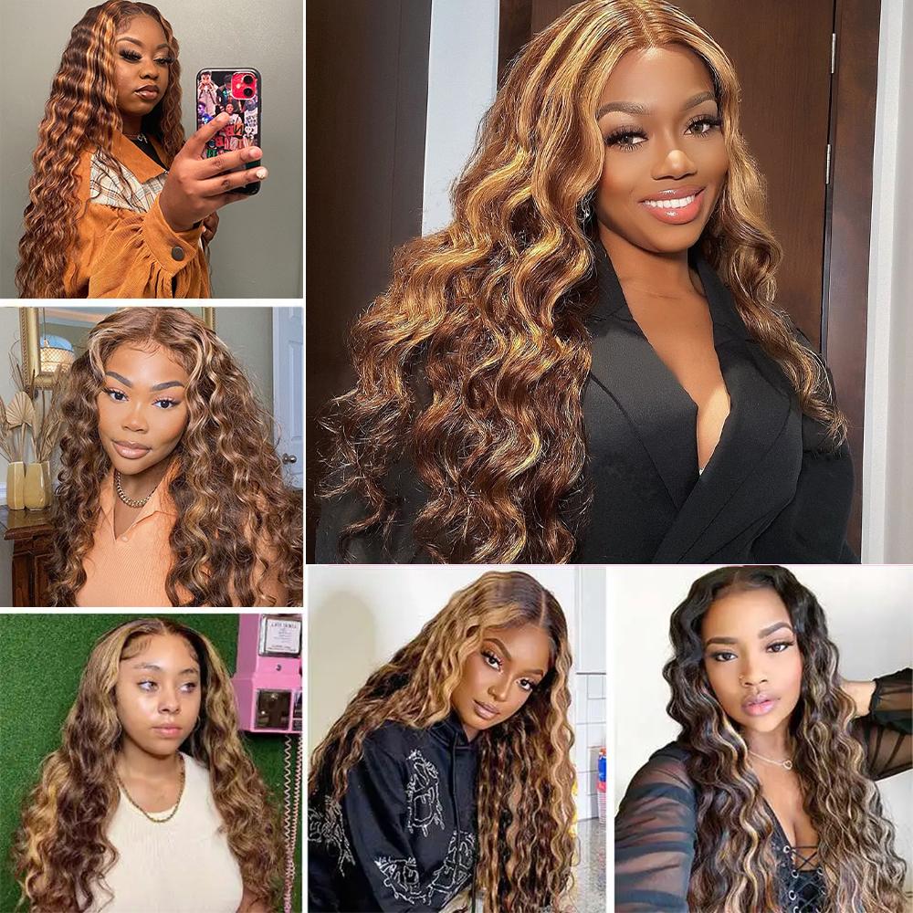 Honey Blonde Highlight Sew In P4/27 Human Hair Bundles  Loose Deep Wave Hair Bundles Ombre Brown Bundles for Quick Weave