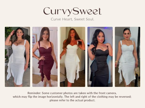CurvySweet Women's Formal Evening Midi Cocktail Dress Built-in Bra Ruched Sleeveless Slit Ruffle Fall Wedding Guest Dresses Elegant Breathable Elegance SpringStatements