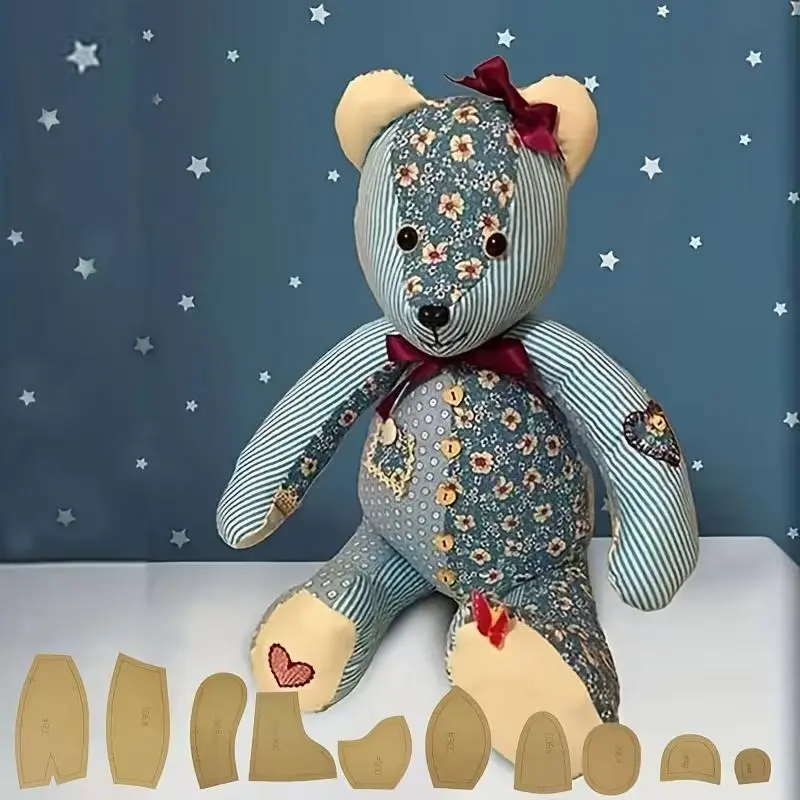 Handmade Floral Patchwork Vintage Fabric Teddy Bear Doll - Sewn Details Stuffed Animal, Soft Collectible, Stuffed Dolls, Ideal Decor & Birthday Christmas Gift, Handmade Stuffed Animal