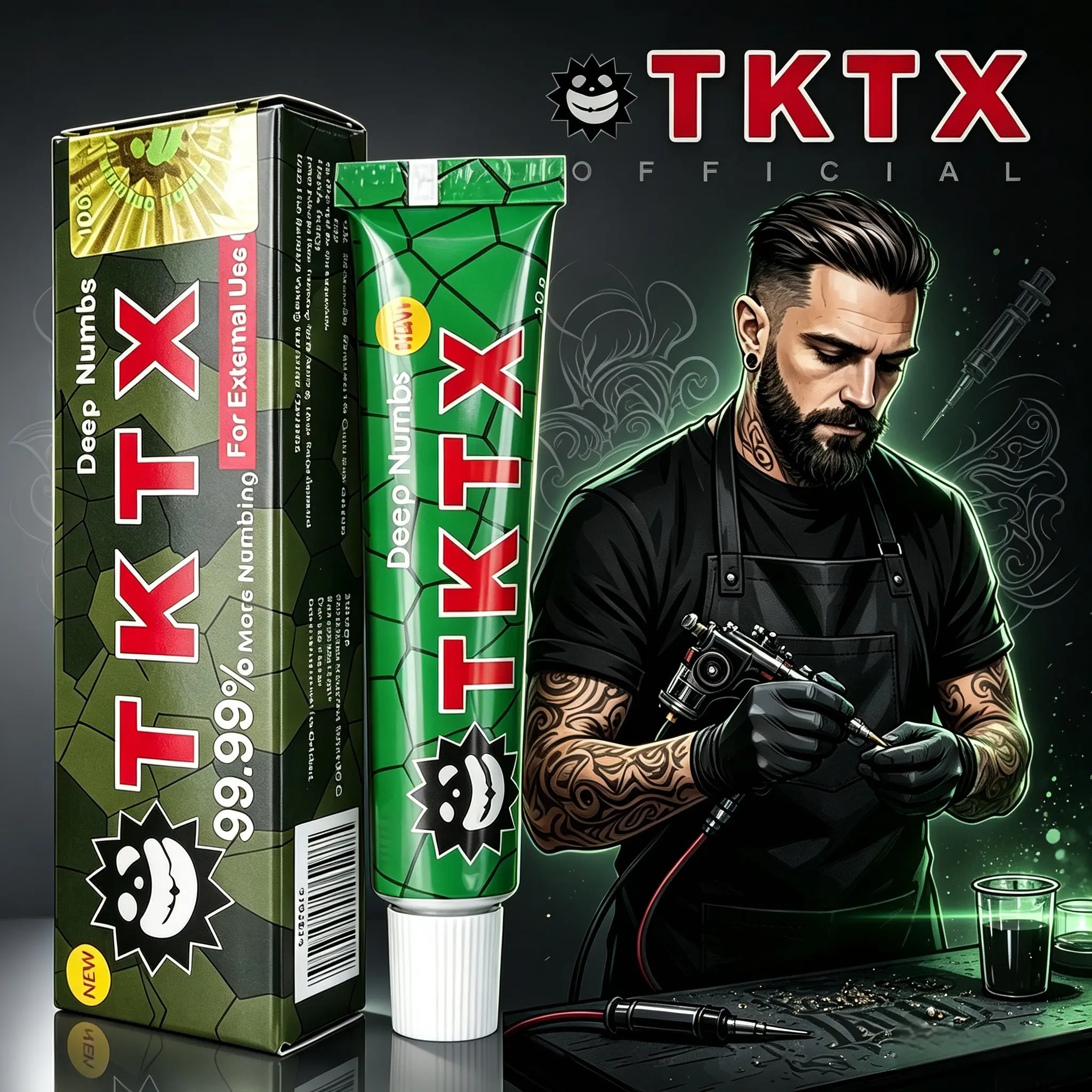 10g TKTX Green Deep Numbing Cream 99.99% Maximum Strength Tattoo Anesthetic Cream, Professional Pain Relief Numbing Ointment for Tattooing, Microblading, Piercing, Waxing, Permanent Makeup, Laser Hair Removal