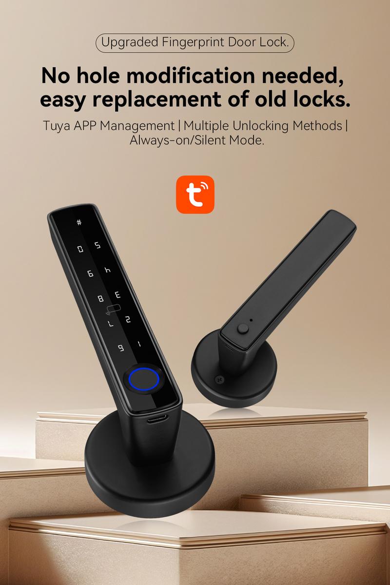 Smart Fingerprint Door Lock with Handle Keyless Entry 4-in-1 Card APP Backup Key Bedroom Home Privacy Apartment Local Data Storage