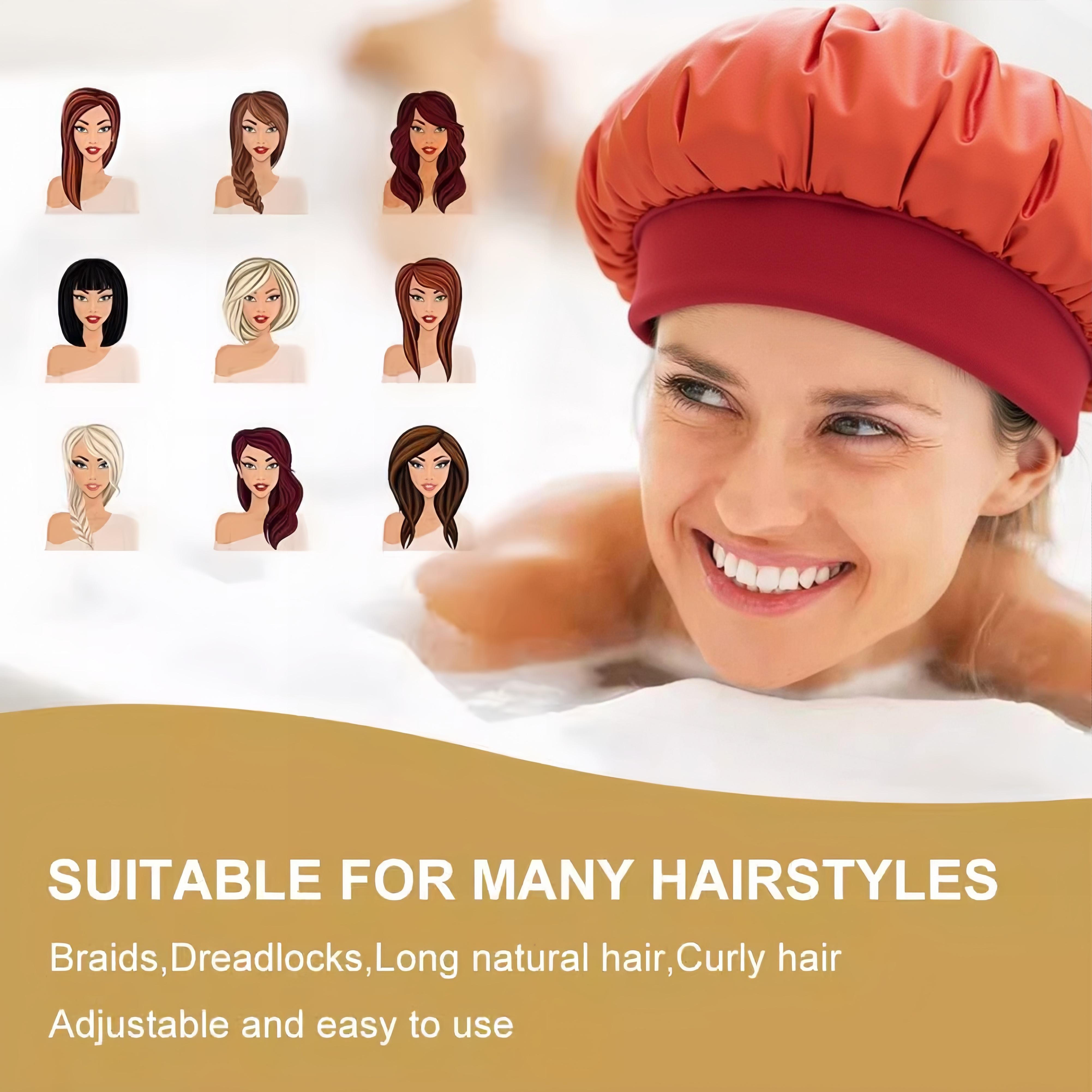 Women's  Satin Wide Brim Sleep Cap Elastic Wide Band Hair Wrap Cap for Curly Hair Shower Cap