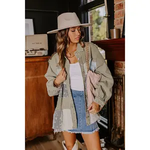 Pick Of The Patch Color Block Jacket in Sage