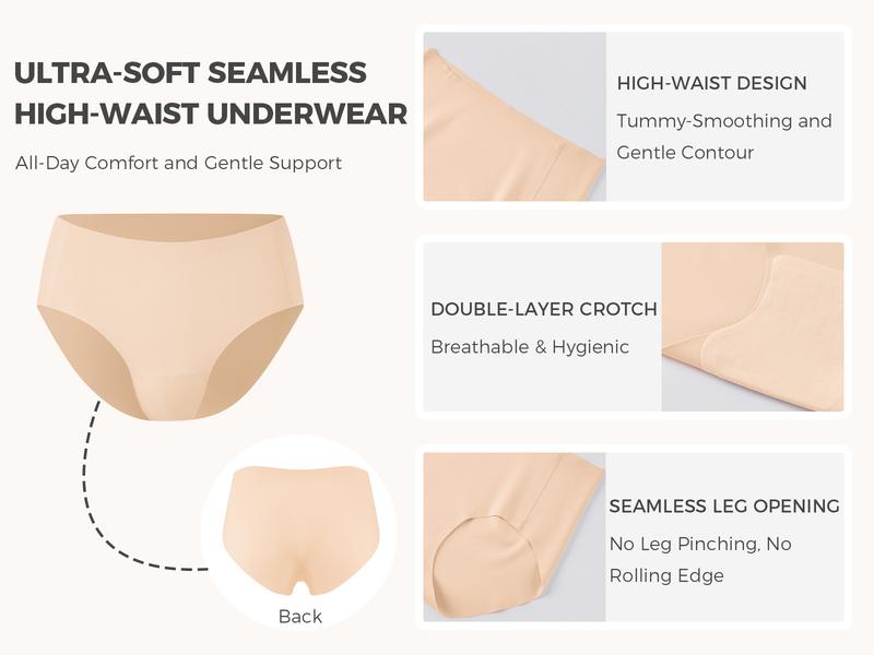 Women’s Seamless Full Coverage Underwear – Breathable No Show Silky Stretch Brief Panties, 5-Pack for Everyday Comfort