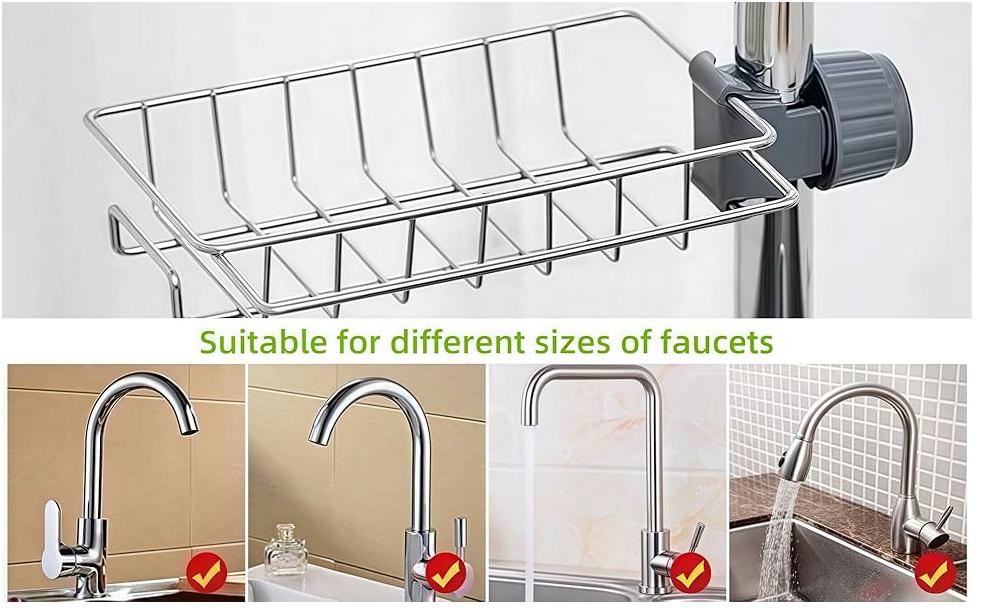 Stainless Steel Sponge Holder Over Faucet Kitchen Sink Organizer with 360 Degree Rotation Top Hook Design for Round Faucets 0.71-0.98 Inches Diameter prevents water dustproof home office dormitory bathroom