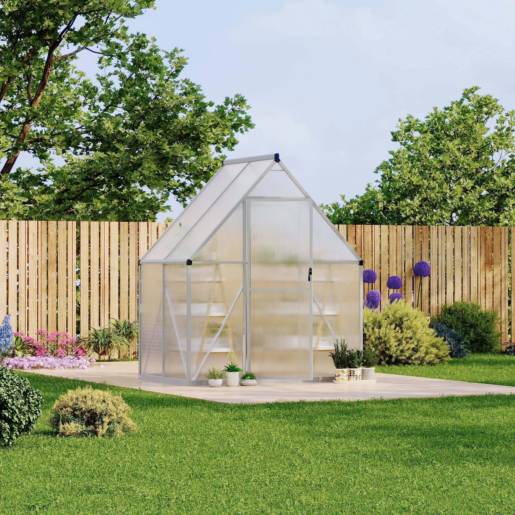 Gaomon 6x4 ft Outdoor Walk-in Aluminum Frame Greenhouse - Outdoor Polycarbonate Greenhouse with Built-in Ventilation, Outdoor Polycarbonate Greenhouses