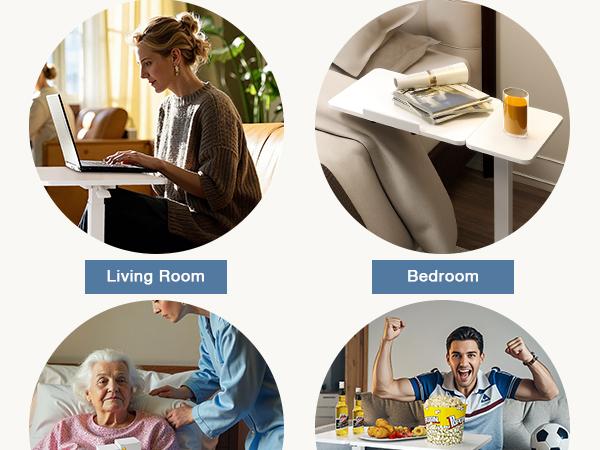 Overbed Bedside Table with Wheels, Adjustable Hospital & Home Use Bed Table, Rolling Laptop Table, Mobile Standing Desk