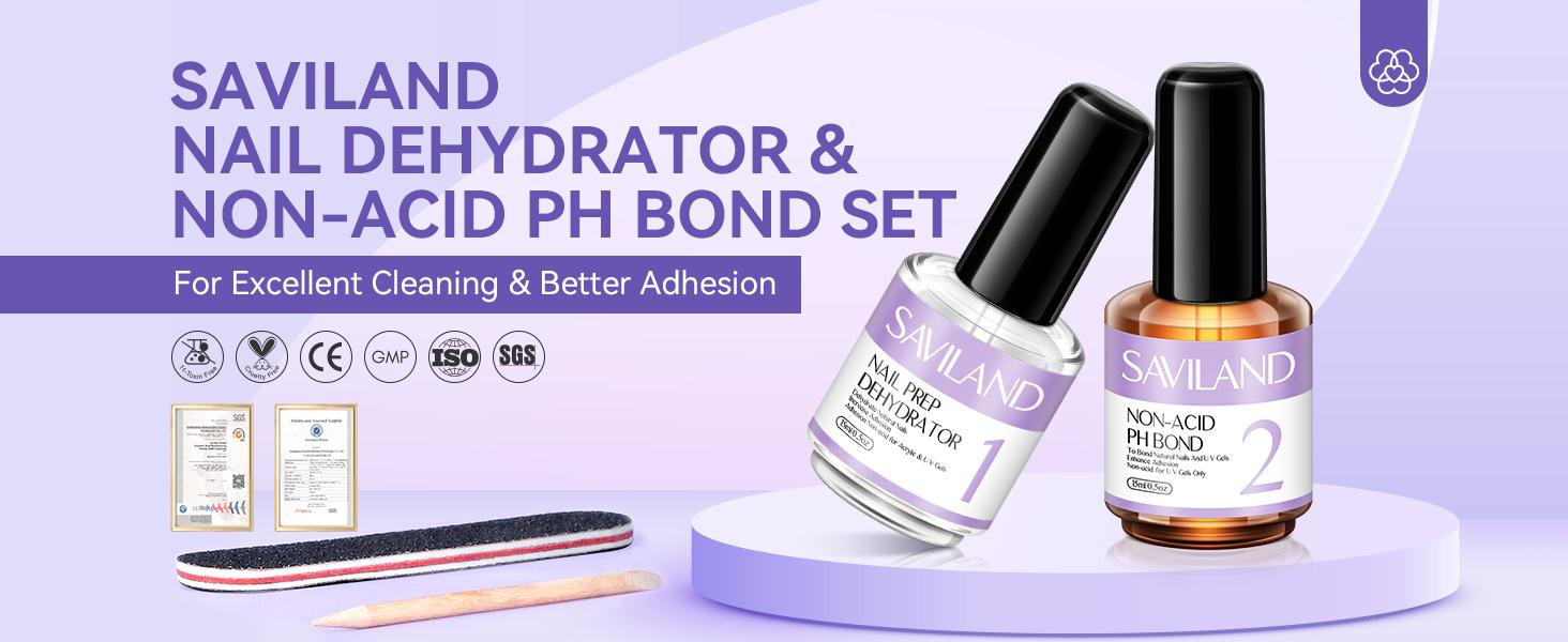 SAVILAND Nail Dehydrator & Primer: Acid-free Formula Superior Bonding Acrylic Nails Gel Polish & Professional Salon Use Ensuring Long-lasting Results