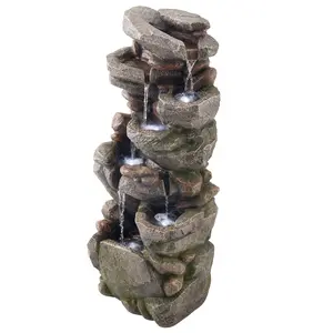 Spring new arrivals Outdoor Water Fountain 7-Tier Rock-Shaped Cascading 38.98 in Fountains