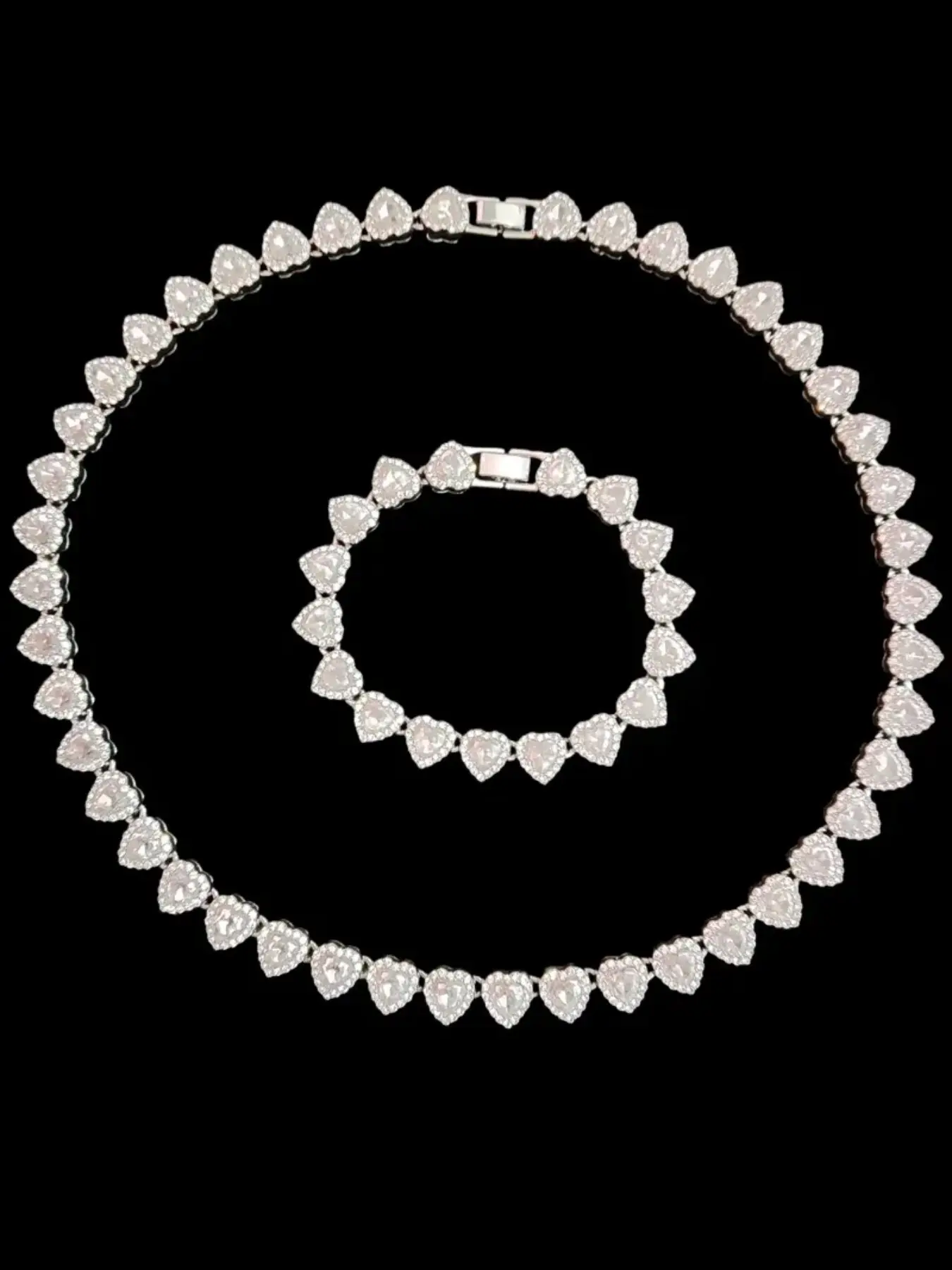 2pcs Love Heart Chain Matching Fashionable Jewelry Set, 10mm Iced Out Necklace and Bracelet, Trendy Hip Hop Bling Accessories for Men & Women