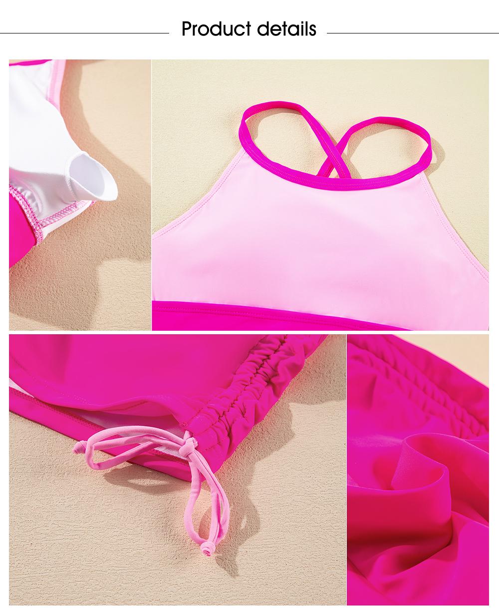 Aleumdr Women's Floral Print Drawstring Boyshorts Swimsuits Criss Cross Top Bikini Sets High Waisted Two Pieces Bathing Suits Beach Swimming Clothing Pink White