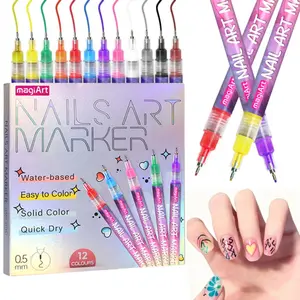 Nectarbellis Nail Art Markers 12 Color,Acrylic Paint Pens for Nails Coloring, Cutics 3D Dot Doodle Pen Quick Drying Graffiti Highlighter Marker Set 0.5mm Fine Tip, DIY Manicure Polish Supplies for Home Salon, Multifunctional Painting Drawing Gift Cosmetic