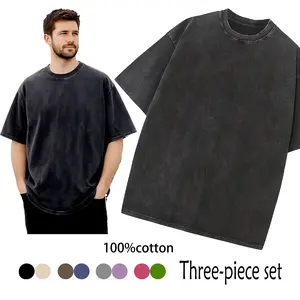 3 Pcs Men's Oversized Cotton Summer T-Shirts - Vintage Baggy Tee Loose Fit Short Sleeve T-Shirts Casual Streetwear
