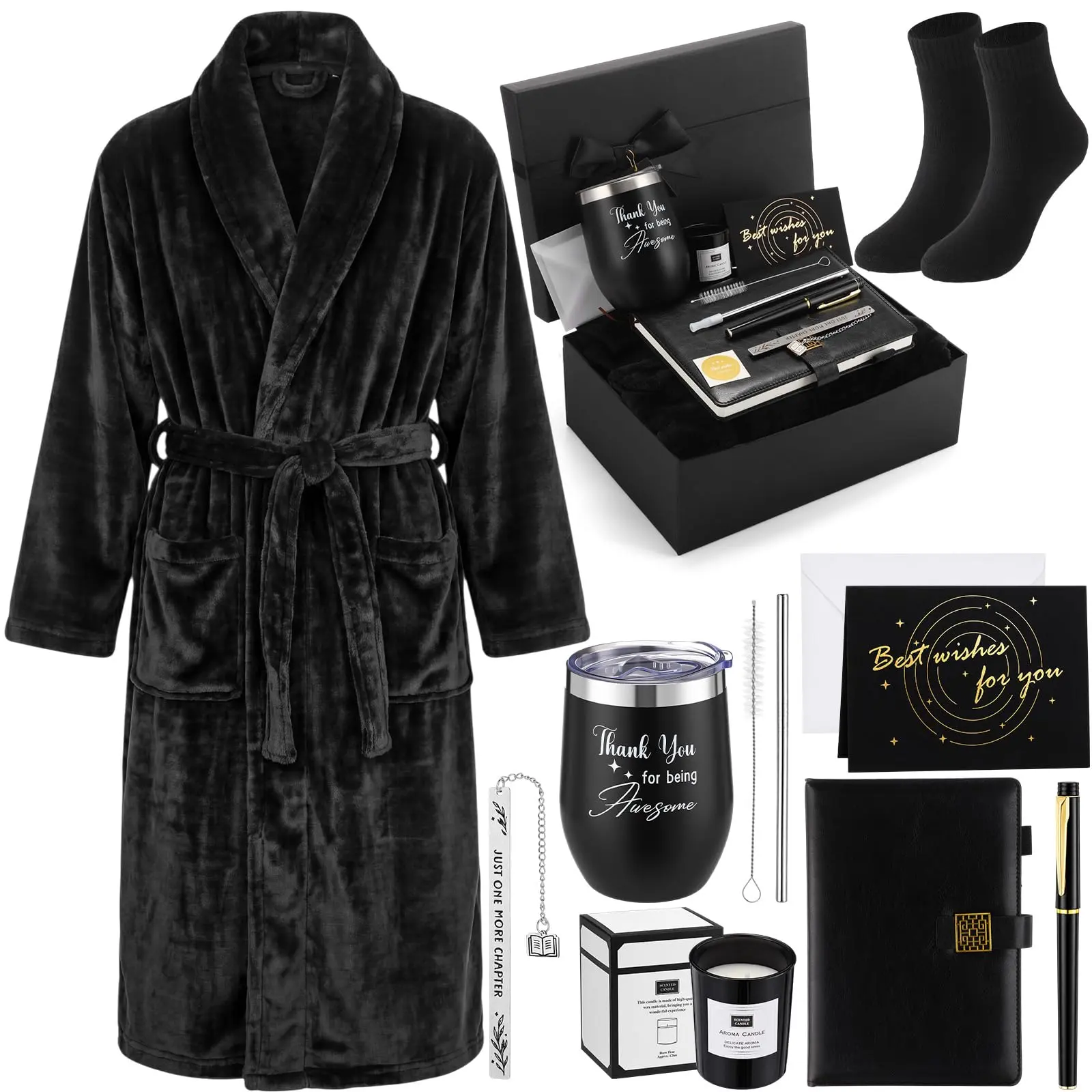 9 Pcs Birthday Gifts for Men Beard Care Set for Him Father's Gifts Basket Kit Get Well Soon Gift Basket with Hooded Robe, Long Towel, Socks for Dad Grandpa Husband Boyfriend